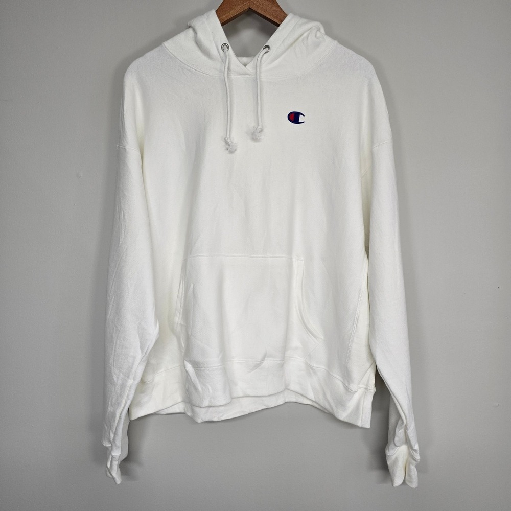 Champion Reverse Weave Hoodie Mens 2XL White Heavyweight Fleece Streetwear